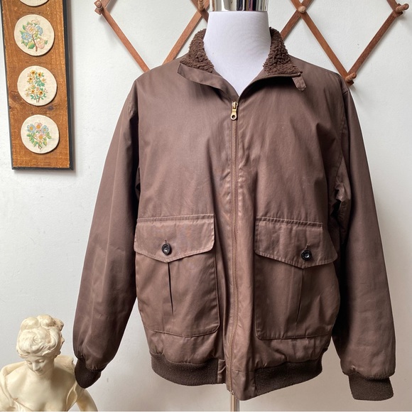 Orvis Other - Orvis Waxed Cotton Fleece Collar Brown Bomber Large
